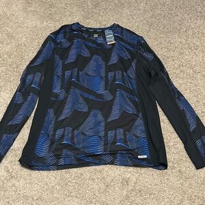 Jockey XL Long Sleeve Moisture Wick Sport Thermal Tee Black Blue Swirl Running